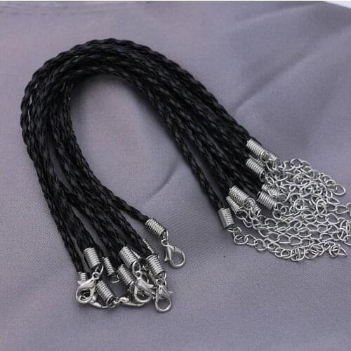 20Pcs Black Leather Cord Bracelet Lobster Claps European Jewelry Making DIY Handmade Adjustable 18cm