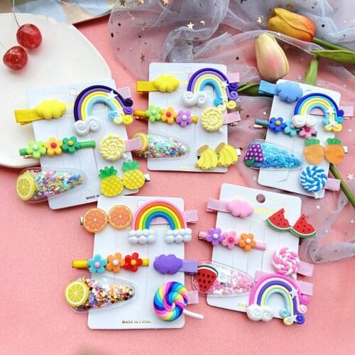 Fashion Candy Rainbow Fruit Hair Clip For Baby Girls Children Kids Hairpin Flower Cartoon Women Barrette Hair Accessories