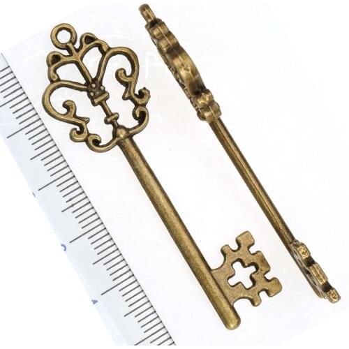 Charm bracelets diy handmade jewelry findings key filigree open vintage bronze wholesale lots necklace pendant dangle 58mm 15pcs