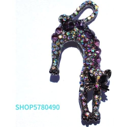 Rhinestone Cute Cats Brooches for Women Crystal Breast Pin Elegant Brooch Purple Color Lady Gift Party Ornaments Fashion Jewelry