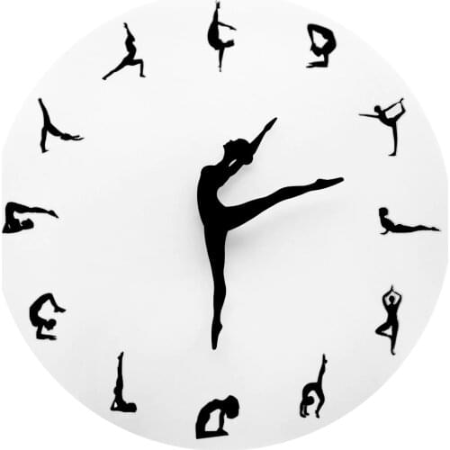 Yoga Postures Decorative Wall Clock Yoga Sport GYM Fitness Home Wall Art Decor Watches Handmade Unique Design Gift For Wife Girl