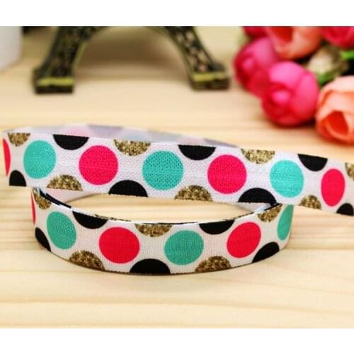 DHK 5/8'' Free shipping Fold Elastic FOE polka dots love printed headband headwear hairband diy decoration wholesale OEM C34