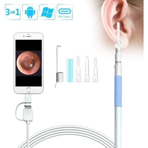 Endoscope Camera USB 1.3MP Mini Visual Ear Cleaning Spoon Otoscope Medical Nose Endoscope For Android PC Health Care