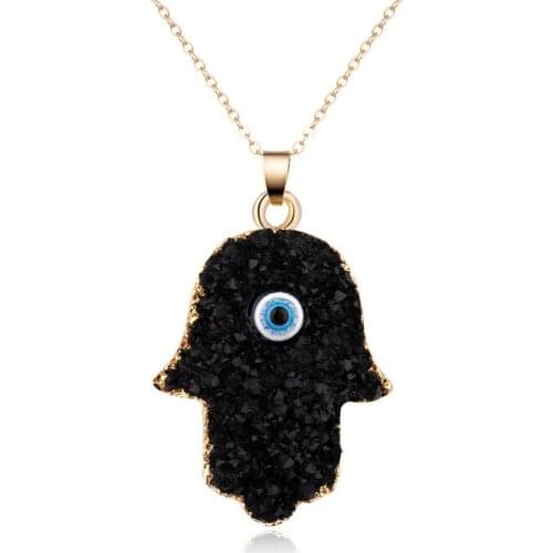 Ethnic Women Hamsa Hand Fatima Necklaces Drusy Druzy Resin Geode Chains Necklaces Clavicle Collar Jewelry Accesorios Jewelry