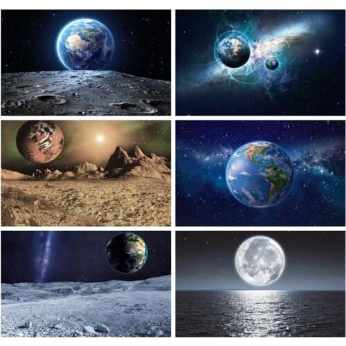 Laeacco Universe Photophone Space Earth Moon Astronaut Photography Backdrops Baby Birthday Photo Backgrounds Photozone Photocall