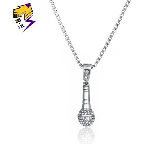 Hiphop/Rock Microphone Necklace for Men Stereoscopic Mike Pendant Stainless Steel Necklaces Long Chain Necklace Women Jewelry