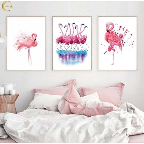Nordic Style Flamingo Canvas Painting Cartoon Animal Posters and Prints Wall Art Pictures for Living Room Modern Home Decor