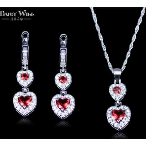 Pretty Austrian Crystal Heart CZ Pendant Silver Color Women Jewelry Set Necklace Earrings Free Shipping Wholesale