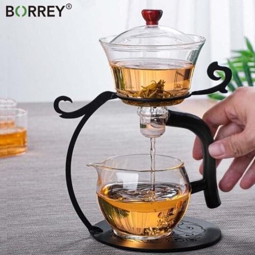 BORREY Creative Automatic Tea Sets Heat-resistant Glass Teapot Cup Turkish Drip Pot Cover Bowl Tea Ceremony Set Coffee Drip Pot