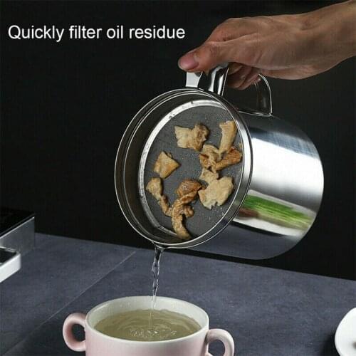 1800ML Kitchen Oil Filter Reusable Stainless Steel Grease Strainer Separator Pot