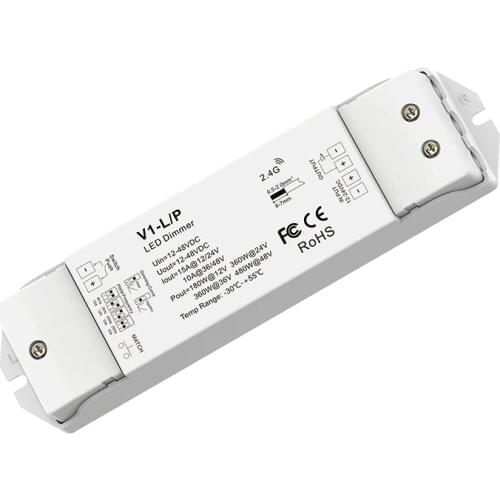 V1-L/P DC 12V-24V 1CH*15A Constant Voltage Led Strip Dimming Push Dim 250Hz 8000Hz PWM Frequency Setting Wireless Receiver