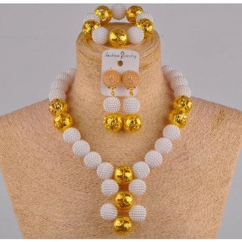 Fashion Pearl Jewelry Sets For Women African Beads Jewelry Set Gold Wedding Bridal Dubai Necklace Jewelery Costume