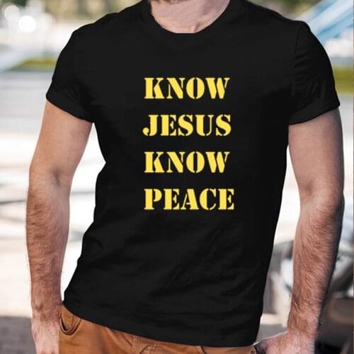 Know Jesus Gold Printing Letters Printed T-shirt Men 2021 Summer Hot Sale Short-sleev Jesus Christian Faith Streetwear Male Tee