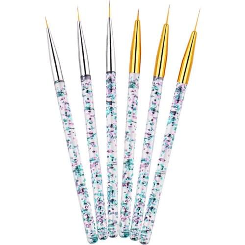 3pcs Nylon Wool Nail Art Line Painting Pen Set Gold Silver Shiny Handle Drawing Tips Crystal Handle Liner Nylon Hair Nail Brush