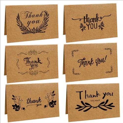 New Hot Coceca 100 Kraft Paper Thank You Cards Thanks Card Blank Card and 100 Envelopes, 6 Patterns, for Festivals and Parties
