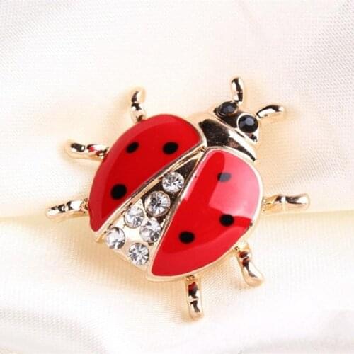 2020 New Gold Color Alloy Crystal Rhinestone Oil Insect Ladybug Animal Brooches Pins Jewelry For Women Men Clothes Pins