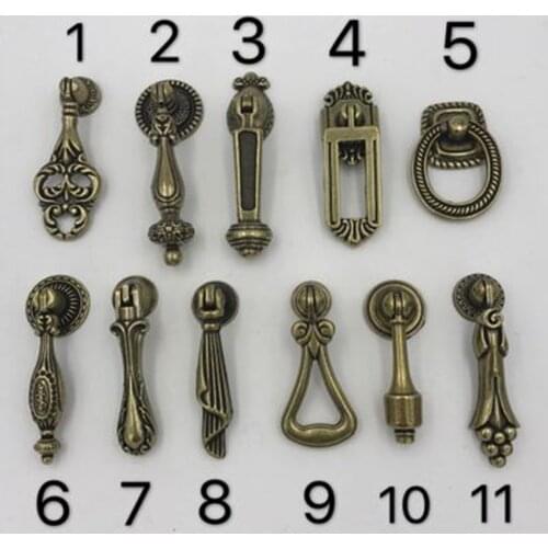 European Retro Style Drop Pendant Bronze Drawer TV cabinet Knob Pull Antique Brass Drop Ring Cupboard Dresser Handle Knob
