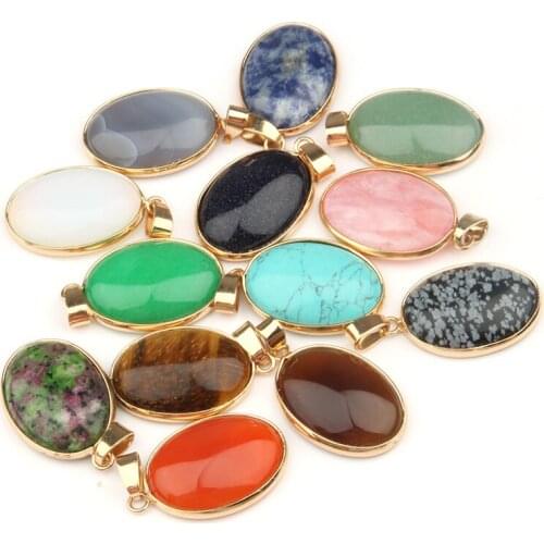 Egg-shaped Plated Snowflow Stones Pendant Reiki Healing Natural Stone Amulet DIY Jewelry Gift Size 36x19x7mm