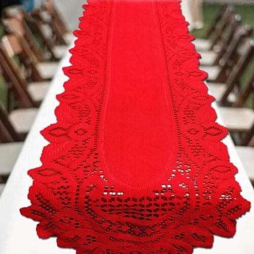 Polyester Christmas Lace Long Table Runner Tassels Flower Tablecloth Cover Home Kitchen Decor for Party Banquet Wedding