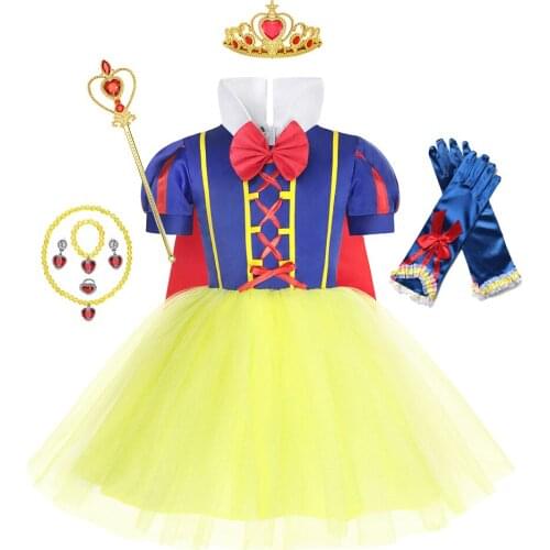 Princess Snow White Cosplay Dresses for Girl Party Birthday Childrens Tulle TUTU Dress Baby Kids Clothing