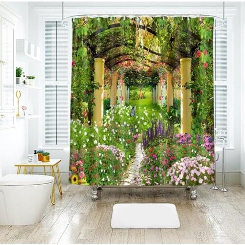 3d Garden Flower Shower Curtains Beauty Nature Bamboo Stream Bathroom Curtain Thicken Waterproof Thickened Bath Curtain