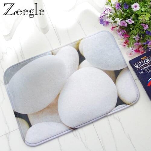 Zeegle 3D Stone Printed Door Mat Kitchen Anti-slip Mats Flannel Home Decoration Non-slip Floor Mat Absorbent Carpet