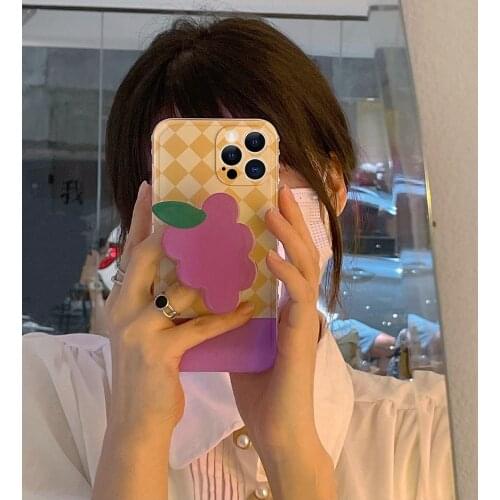 Yellow-Purple Grid Grape Stand Design Mobile Phone Cases for iPhone 12 11 Pro Max XR XS 7PLUS 8 Plus XS Soft Shell