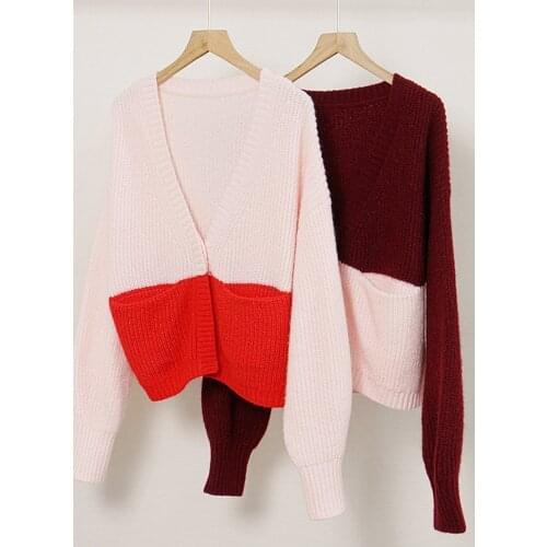 Women Sweater 2020 Autumn and Winter New Lady Style Multi-pocket V-neck Solid Color Loose Womens Knitted Jacket