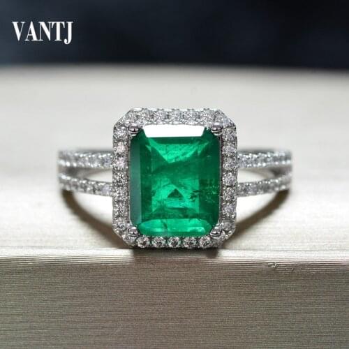 VANTJ Real 10K Gold Rings Sterling Lab Grown Created Emerald Oct8*10mm Moissanite Fine Jewelry Women Party Wedding Gift