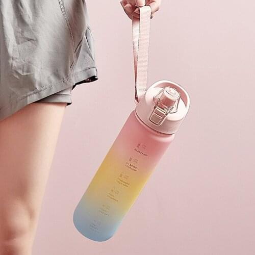 1000ml Sports Water Bottle Large Capacity With Scale One-key Opening Water Cup Rainbow Color Portable Outdoor Travel