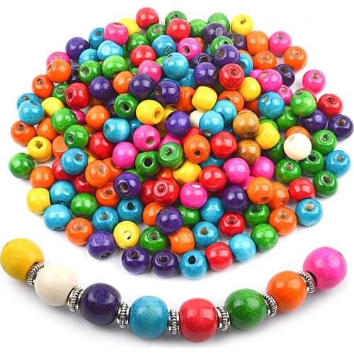 200 Pieces Colorful Round Wood Beads,Large Hole Round Wood Spacer Beads for DIY Project, Wooden Spacer Beads