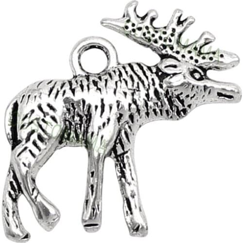 40pcs-Antique Silver Moose Charm Pendants 2 Sided 22x22mm