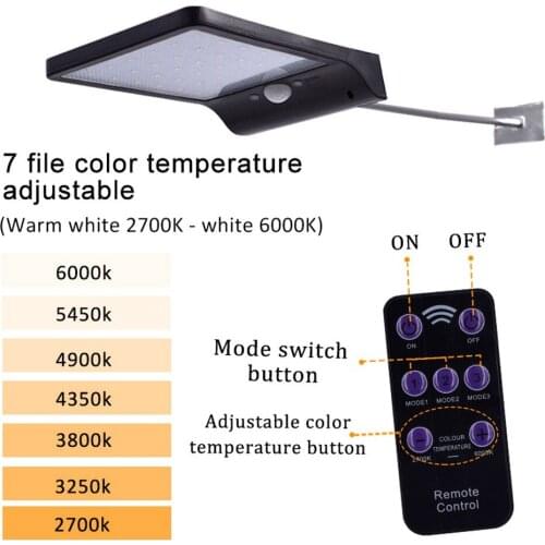 48 LED 450LM Solar Lamp Human Body Induction Wall Light 3 Modes Dimmable Outdoor Garden Yard Path Lamp with Remote Control