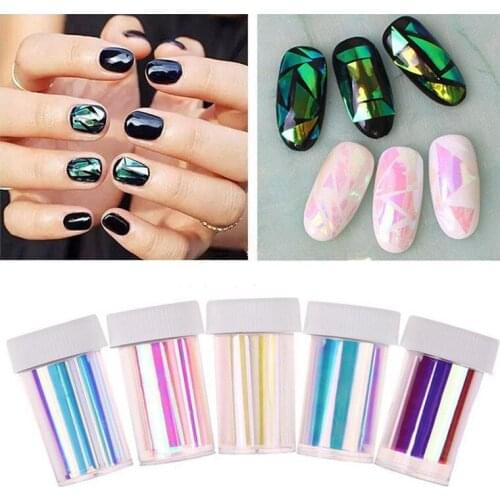5Rolls/lot Holographic Nail Foils Starry magical color Glass Foils Nail Art Transfer Sticker Paper Nail Wraps DIY Accessories