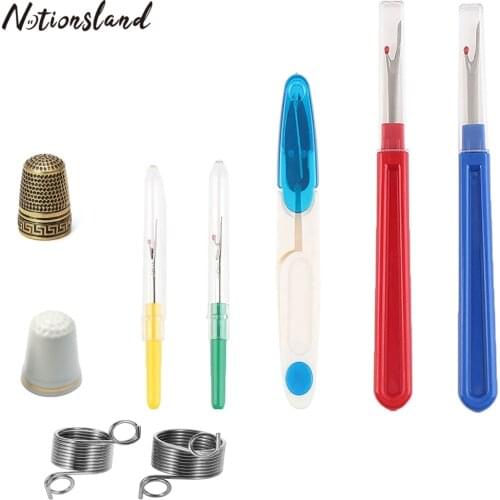 9Pcs/set Sewing Tool Kits Ceramic Thimble Finger Protector Seam Ripper Scissor Yarn Spring Guides DIY Needlework Quilting Tool