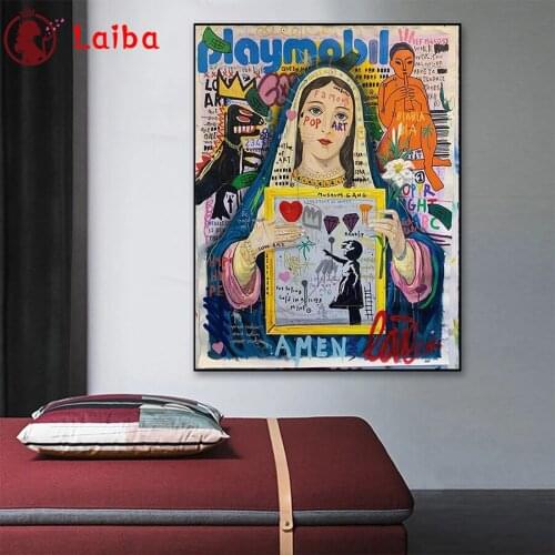 Diamond Embroidery Graffiti art virgin mary love heart Full Square round Diamond Mosaic Art Painting Cross Stitch Wall Decor