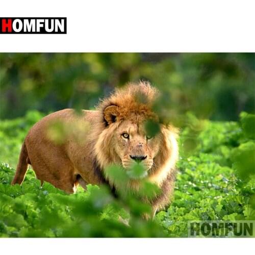 HOMFUN Full Square/Round Drill 5D DIY Diamond Painting "Animal lion" 3D Embroidery Cross Stitch 5D Home Decor Gift A17375
