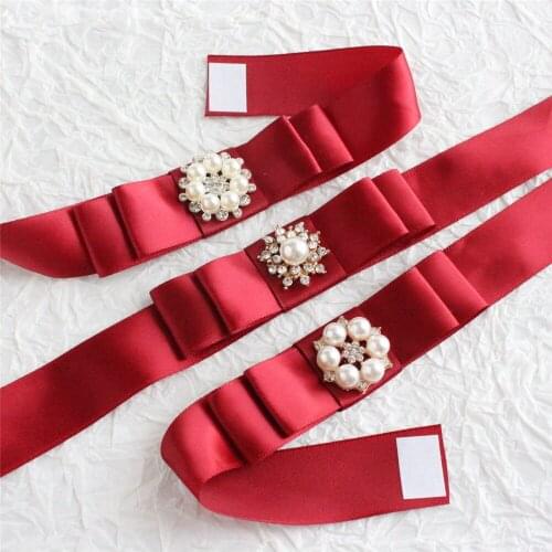 Burgundy Lace Ribbon With Brooch Gift Packing Decoration Invitation Belly Band Christmas Holiday Party Supply 10 Pieces