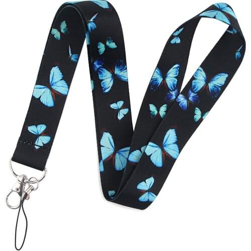 Morpho Helena Blue Butterfly Lanyards Keychain Mobile Phone Neck Straps Clear Print Webbing Hang Rope Lariat Fashion Accessories