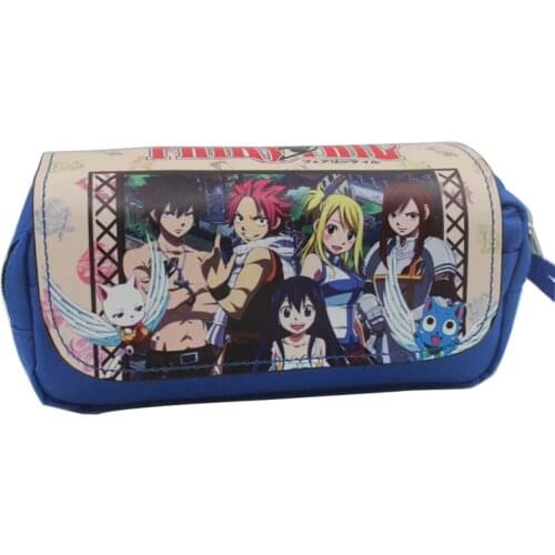 Double Zipper Pen Pencil Cases Anime Fairy Tail My Hero Kingdom Hearts Yuri on Ice Designs Leather Canvas Pouch Cosmetic Bags