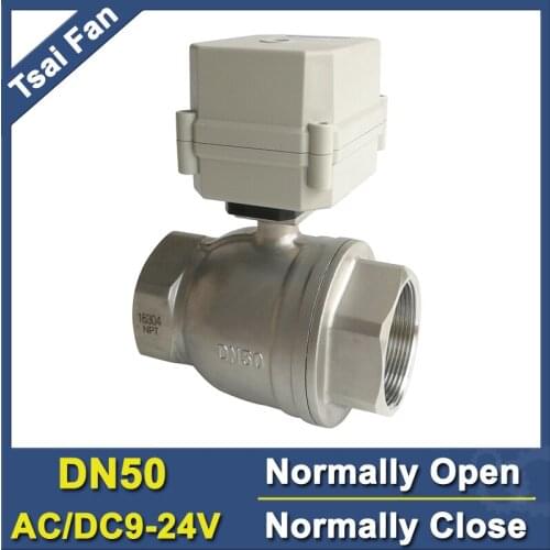 AC/DC 9V-24V DN50 Stainless Steel Normally Open/Close Valve 10Nm On/Off 15 Sec AC/DC9-24V BSP/NPT 2'' Electric Water Valve