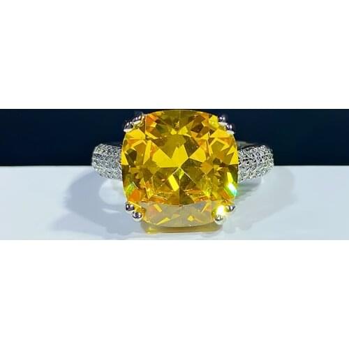 2021New Wedding Ring For Women Luxury 12*12MM Yellow Pink Zircon Gemstone Resizable Rings Fine Jewelry Gifts