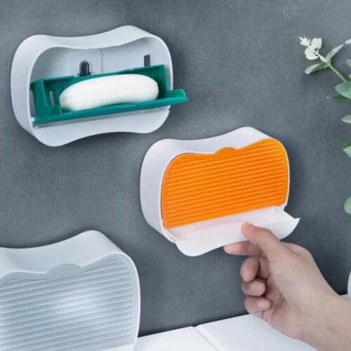 Creative Soap Box Wall Mounted Drain Soap Holder With Lid Soap Dish Sponge Storage Box Bathroom Supplies Bathroom Gadgets