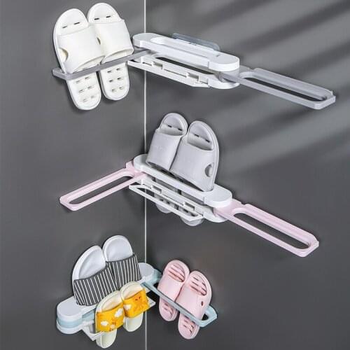 Creative Bathroom Wall Mounted Slippers Storage Rack Bedroom Folding Drain Towel Holder Space Saving Shoe Box Shelf Organizer