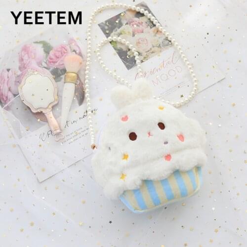 Cute rabbit star moon plush soft bag cartoon cute girl small shoulder bag cute cake unicorn messenger bag pearl chain