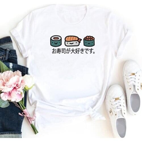 Cartoons Sushi Pattern T Shirt Women Stranger Things Cotton Tshirt Women Kawaii Clothes Harajuku Femme T-shirts Korean Style
