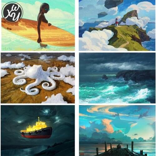 Beach Diamond Painting Kit Anime Diamond Art Diamond Painting Ship Scenery 5D Diamond Art Mosaic for Home Decoration Accessories
