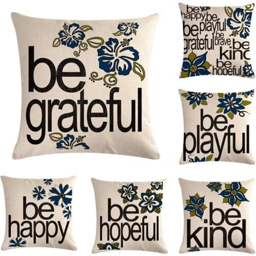 Letter Be Happy Hopeful Kind Pillow Cover 45*45cm Car Linen Cushion Covers Home Decoration Pillow Case Pattern Pillowcase
