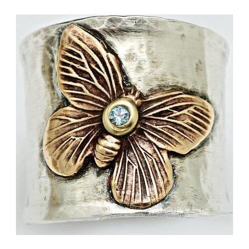 2021 New Crystal Jewerly Vintage Double Color Butterfly Ring for Women