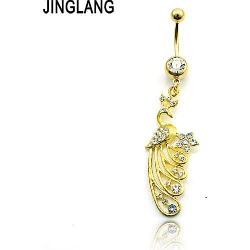 Newly Fashion Belly Button Rings 316L Stainless Steel Barbell Gold Color White Peacock Navel Rings Body Piercing Jewelry